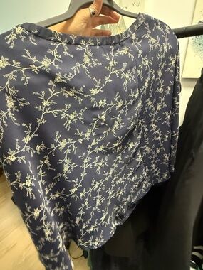 VINTAGE Northern Traditions Navy A-line Mini Skirt with Cream Floral Print